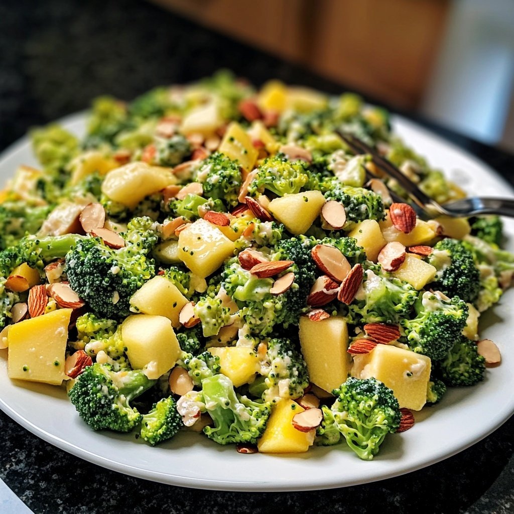 Knackiger Brokkolisalat mit Käse, Apfel und Mandeln – Schnell und lecker
